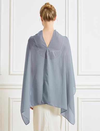 Chiffon Cape Shawl Wrap Scarf 3 Ways to Wear Elegant Sheer Capelet for Evening Dresses Weddings Parties - color: Dusty Blue
