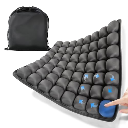 JOYMAY Travel Seat Cushion Inflatable Seat Cushion 56 Ergonomic Air Cell 3D Air Seat Cushions Adjustable Inflatable Portable Airplane seat Cushion for Wheelchair, Car, Office, Home Living (Grey)