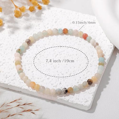 Crystal Beaded Bracelets for Women 4mm Clear Quartz Bead Handmade Gemstone Stretch Elastic Bracelet Natural Stone Crystal Healing Reiki Spiritual Jewelry Gifts - color: Amazonite, size: 4mm