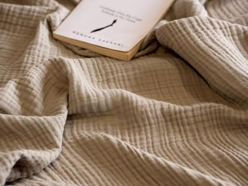 4-Layer Muslin Cotton King Bed Blanket (108 x 90 inches) – Ultra Soft, Breathable & Lightweight All-Season Gauze Blanket, Cozy Comfort, Machine Washable – Tan - color: Tan, size: King (108 x 90 inches)