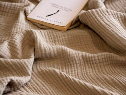 4-Layer Muslin Cotton Bed Blanket Twin Size (66 x 90 inches) – Soft, Breathable, Lightweight All-Season Gauze Blanket, Machine Washable – Tan - color: Tan, size: Twin (66 x 90 inches)