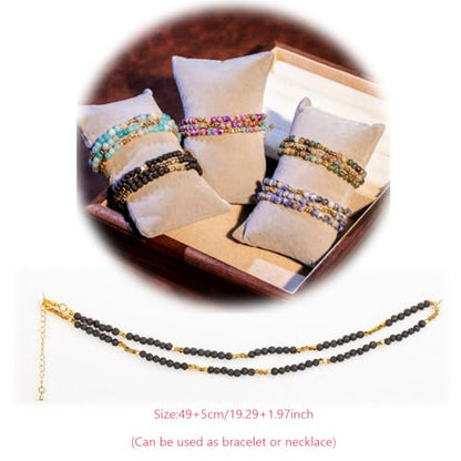 4mm Mini Beads Natural Stone Adjustable Bracelet For Women, Energy Charm Jewelry, Birthday Gift - color: Lava Stone