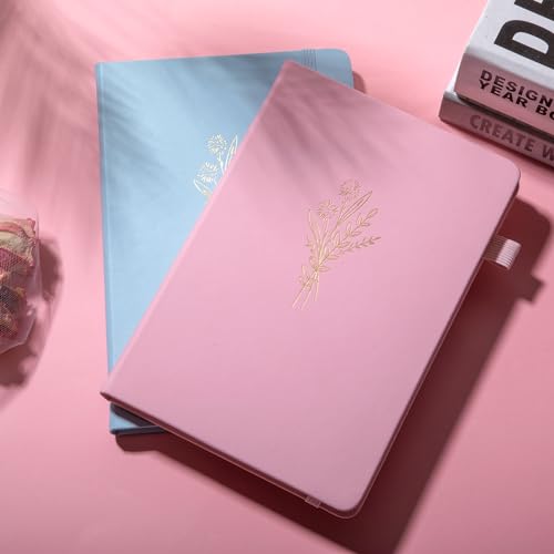 Lined Journal Notebook for Women Cute Leather Journals for Writing Aesthetic Floral Diary 192 Pages A5 Hardcover Journaling Notebooks with Pen Loop, 5.7 x 8.3 in, Pink - color: Lihgt Pink