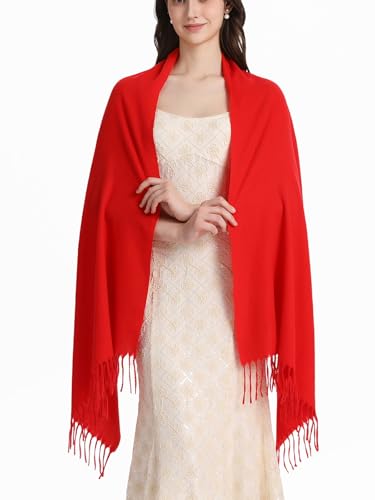 Pashmina Shawl and Wraps for Evening Dresses Resemble Cashmere Scarf for Women Wedding Winter Warm Shawls - color: Red
