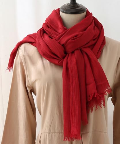 Harewom Lightweight Gauze Linen Feeling Shawl Wraps for Women Beach Summer Scarf for Evening Wedding Dresses - color: Shawl Wraps - Wine Red