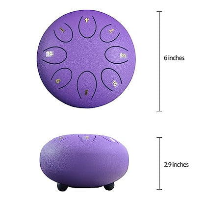 Steel Tongue Drum 6 Inch 8 Notes, Rain Drum Style Calming Percussion Instrument for Relaxation & Meditation, Musical Gift for Adults & Beginners(Lavende) - color: Lavende