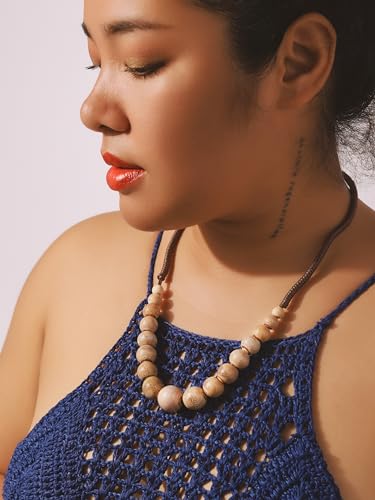 MINACHI Hippie Boho Colorful Ceramic Round Beads Strand Necklace, Bohemian Fashion Statement Jewelry Gift for Women - color: S05