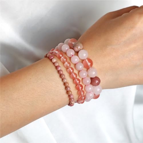 4pcs Beaded Bracelets for Women,Natural Healing Crystal Gemstones Bracelet,Anxiety Stress Relief Bracelet Handmade purple Jewelry Gifts for Women - color: Rhodochrosite&Watermelon crysta&Rose Quartz