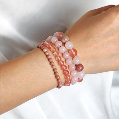4pcs Beaded Bracelets for Women,Natural Healing Crystal Gemstones Bracelet,Anxiety Stress Relief Bracelet Handmade purple Jewelry Gifts for Women - color: Rhodochrosite&Watermelon crysta&Rose Quartz