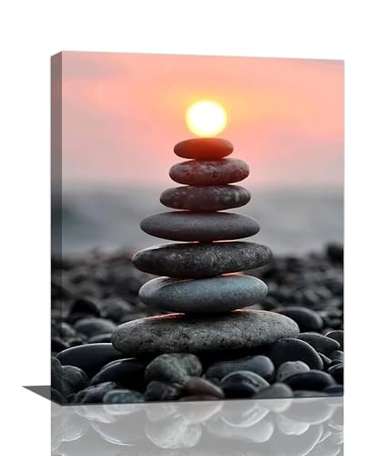 Zen Wall Art Stone Sunrise Pictures Wall Decor Zen Bathroom Decor Canvas Print Framed Artwork Paintings Calming Home Decorations For Spiritual Room Office Living Room Bedroom 16"x20" - color: Sunrise, size: 16L" x 20W"