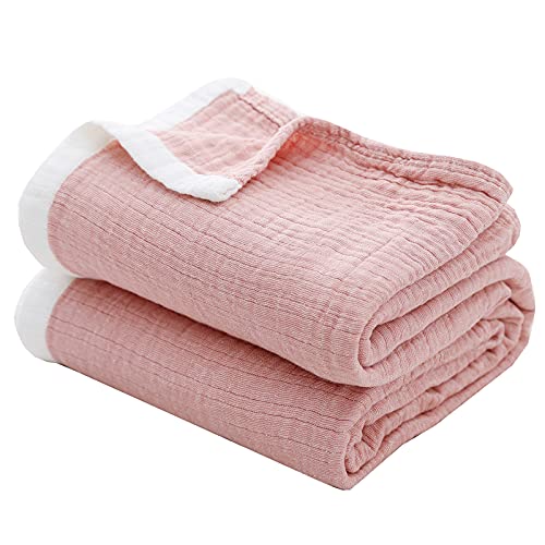 SE SOFTEXLY Cotton Muslin Blankets 4-Layer Blue Blankets for Bed Couch,Lightweight Blanket for Adults Soft Breathable Throw Blanket for All Season Gauze King Size Blanket(90"x 102", Coral Pink) - color: Coral Pink, size: King-90" X 102"