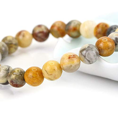 Natural Gemstones Bracelet 8mm Chakra Round Beads Energy Power Crystal Reiki Healing Elastic Stretch 7 Inch for Women Men Unisex - color: Crazy Agate
