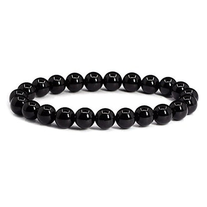 Justinstones Gem Semi Precious Gemstone 8mm Round Beads Stretch Bracelet 7 Inch Unisex - color: A Grade Black Tourmaline