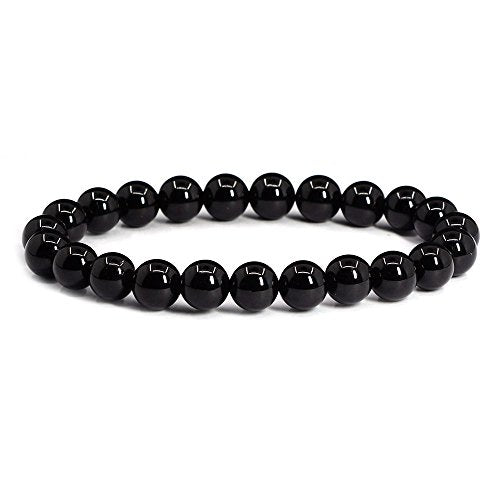 Justinstones Gem Semi Precious Gemstone 8mm Round Beads Stretch Bracelet 7 Inch Unisex - color: A Grade Black Tourmaline