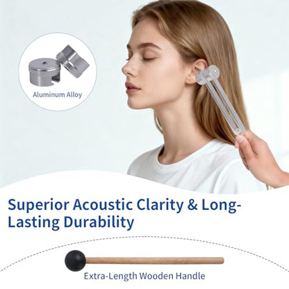 Energy Healing Tuning Forks Kit-128Hz, Sound Therapy Tools, Non-Magnetic Aluminum Alloy, for Hearing Tests, Special Tuning Hammer for Ear Cleaning，Meditation Tool with Travel Case (Silvery) - color: Silvery