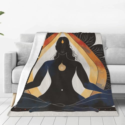 Yoga Meditation Printed Flannel Throw Blanket, Plush Warm Sofa Throw Blanket for Couch, Bed, Travel, Camping, Cinema 60x50 Inch - size: 60x50 Inch