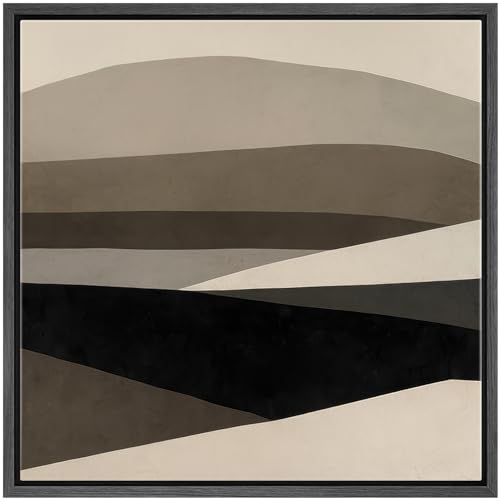 SIGNWIN Framed Canvas Print Wall Art Layered Neutral Landscape Minimalist Earth-Tone Illustration Modern Art Decorative Minimal Calm/Zen for Living Room, Bedroom, Office - 16"x16" Black - color: B22-2508-edw09, size: 16"L x 16"W