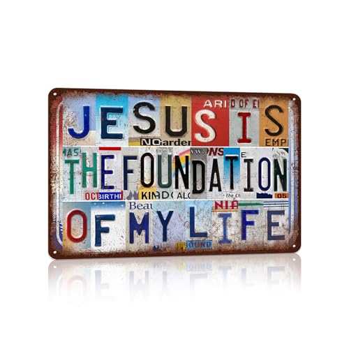 Vintage Sign Religious Metal Wall Art License Plate for Bedroom, Study, Meditation Room, Gift 12×8 Inches - Jesus Is the Foundation of My Life - color: Plate-b-03
