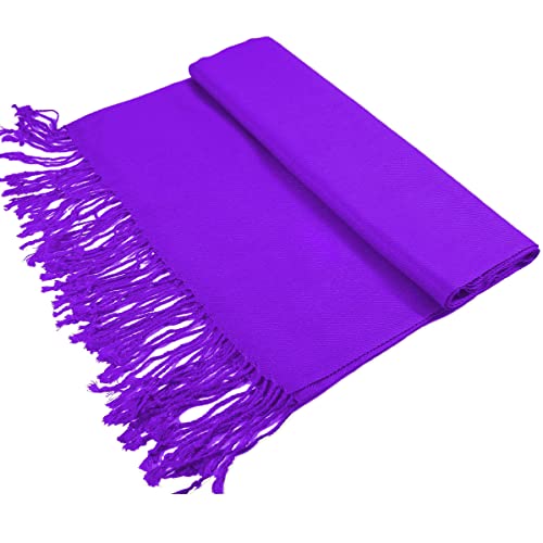 Glory Max Women Large Soft Silky Pashmina Shawl Wrap Scarf in Plain Solid Colors - color: Purple