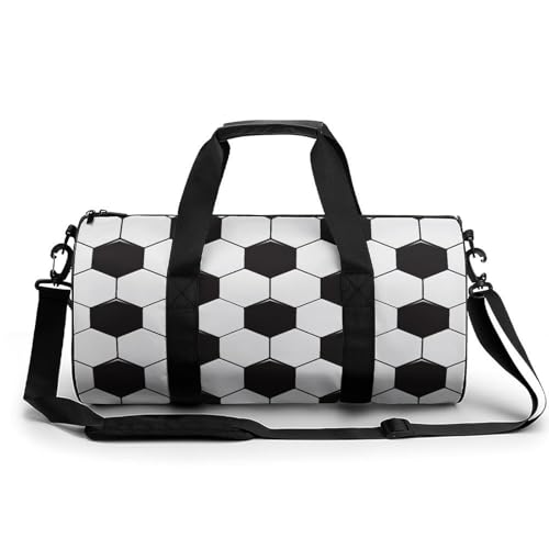 Soccer Ball White And Black Cylindrical Portable Fitness Bag, Large Capacity Handbag - color: Soccer Ball White and Black