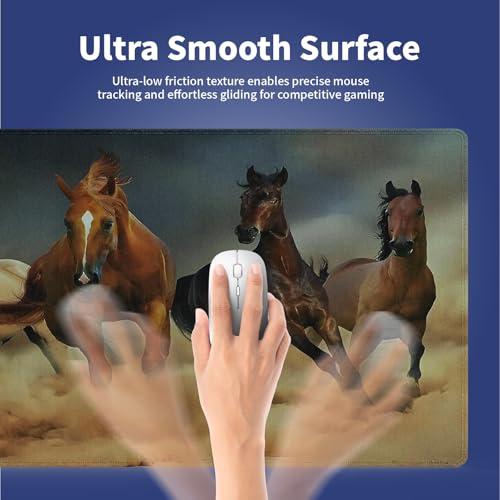 Wknoon. Extra Large Gaming Mouse Pad (31.5" x 11.8") with Durable Stitched Edges – Galloping Horses in The Sand Magnificent Scene, Running Animals Equine Themed Extended XXL Desk Mat - color: Galloping Horses
