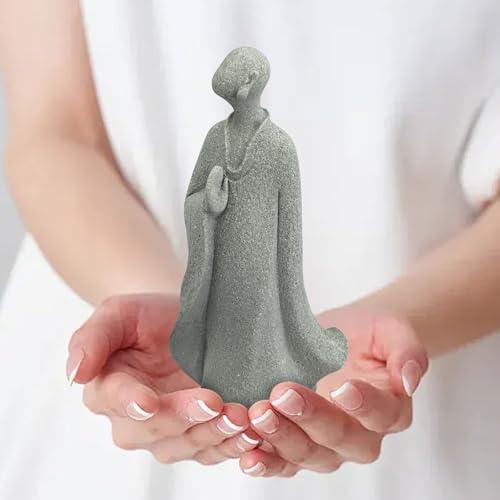Meditation Faceless Monk Statue, Sandstone Buddha Monk Figure Decoration for Minimalism Space/Desktop Ornament