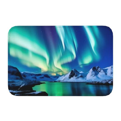 Northern Lights Print Flannel Anti-Slip Mat 16x24in Polyester Floor Covering, Full Single-Side Printed - color: Northern Lights