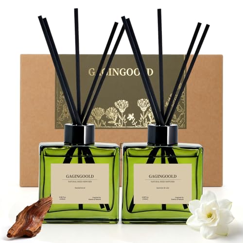 Reed Diffuser Set of 2, 4 fl oz Earthy Sandalwood & Jasmine Lily Scent Diffuser with 20 Sticks, 180 Days Long Lasting Elegant Home Fragrance for Bathroom Bedroom Decor Air Fresh - color: Earthy Sandalwood & Jasmine Lily