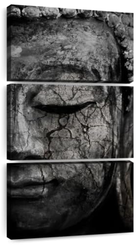 ElephantStock - Buddha Meditating Face Canvas Wall Art, Calm Wall Art For Bedroom, 3 Piece Gray & Black Zen Wall Decor, Modern Decor Painting - 18" X 38" - color: Buddha Meditating Face Multi Piece, size: 38"L x 18"W