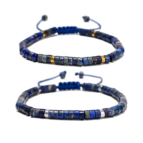 Mixed Gemstone Adjustable Braided Beaded Bracelet for Women, 2x4mm Heishi Disc Natural Healing Stone Summer Beach Jewelry, Yoga Gift for Her - color: Lapis Lazuli