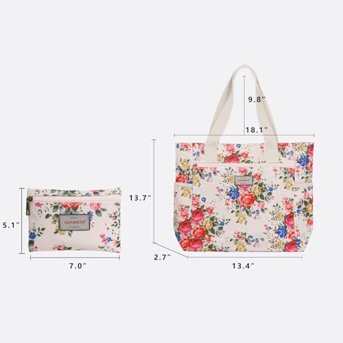 GAENMESN Women's Lightweight Waterproof Tote Bag Durable Designer Handbag with Zipper Travel Commute Everyday Use - color: Beige Flower