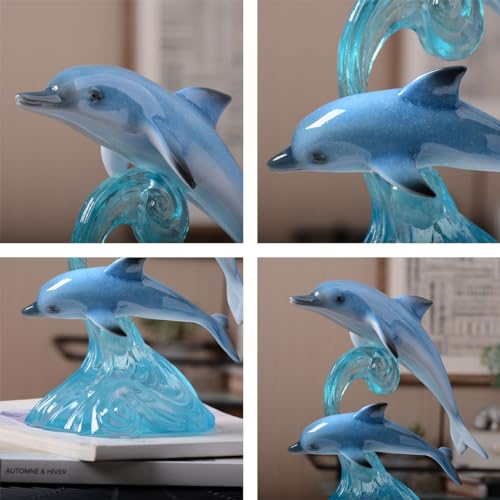 HAUCOZE Dolphin Decor Figurine Ocean Statue Modern Art Sculpture Home Gift for Bookshelf Living Room Office Polyresin 8.7 Inch - size: Large