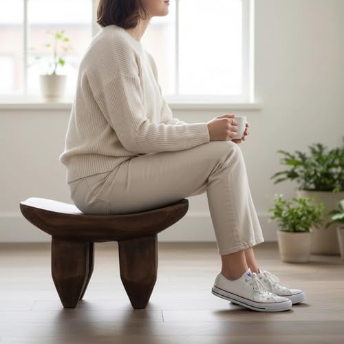 Handcrafted Solid Wood - Raw Timber Oval Four-Legged Stool, Living Room Mini Coffee Table Decor, Sturdy Home Decor Piece