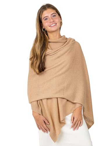 Velanio Cashmere Luxury Knitted Wrap Travel Shawl Scarf, Pashmina Stole, All-Season Scarf for Women Cashmere Wool Blend - color: Tan