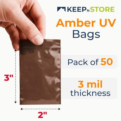 2"x 3" UV Protective Amber Zip Bags, Pack of 50 - Resealable Light-Blocking Plastic Bags for Packaging Light-Sensitive Products, Heavy Duty 3 mil Thick, Moisture Resistant Storage - size: 2"W x 3"L, style: Pack of 50