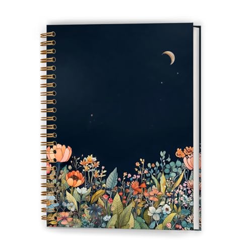 Colorful Floral Moonlit Notebook, Rustic Wildflower Botanical Journal, Cottagecore Floral Plant Journal, Nature Lover Gifts Hardcover Spiral Notebooks, 5.5x8.3 Inch - color: Color_4