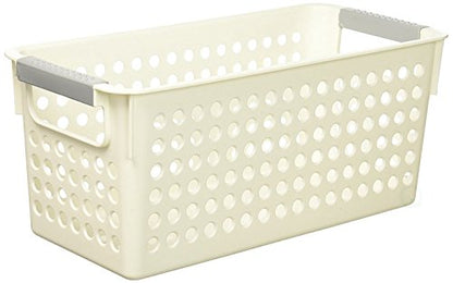 Basicwise Rectangular Plastic Storage Basket with Easy-Grip Handles Ventilated Organizer Bin for Bathroom Pantry Closet Laundry Kitchen Shelves Countertops and Home Organization Essentials, White - size: 1