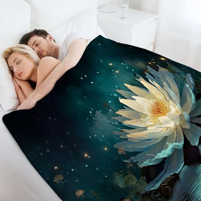 Lotus Throw Blanket, Meditation Contemplation Flowers Bed Blanket,Soft Flannel Fleece Turquoise Throw Blankets Cozy Fluffy Plush Blankets 60×80 inch - size: 60"×80" Twin