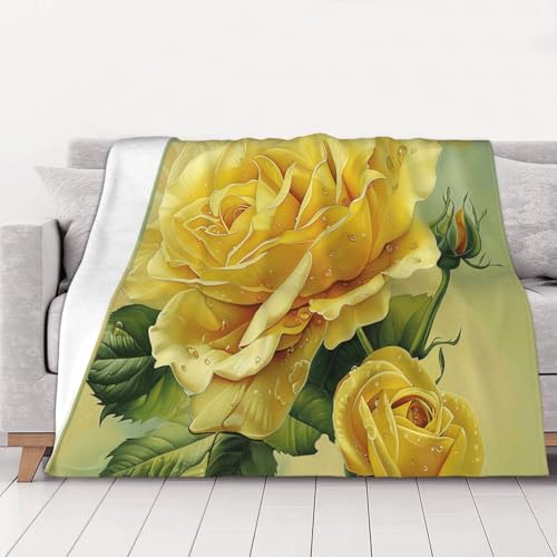 Flannel Throw Blanket 50x40 Inch, Yellow Rose Prints Anti-Pilling Warm Fuzzy Blankets for Bed Sofa Couch Travel - color: Yellow Rose, size: 50x40 Inch
