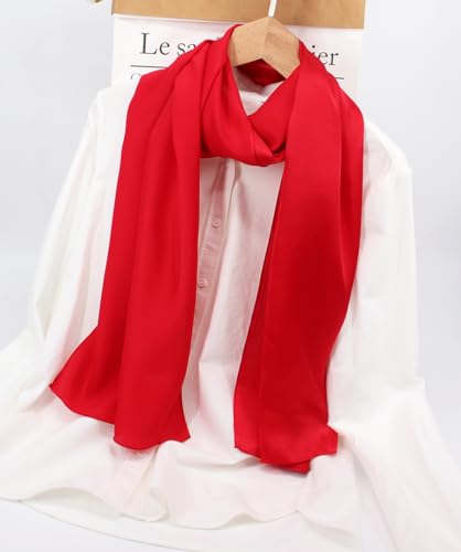 100% Mulberry Silk Long Scarf for Women Large Shawls for Headscarf and Neck- Oblong Hair Wraps with Gift Packed - color: Solid Color-red