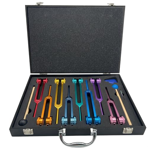 Chakra Tuning Forks Set for Healing – 8-Piece Weighted Solfeggio Tuning Forks – Professional Sound Therapy Kit for Reiki, Meditation, Yoga & Energy Balancing