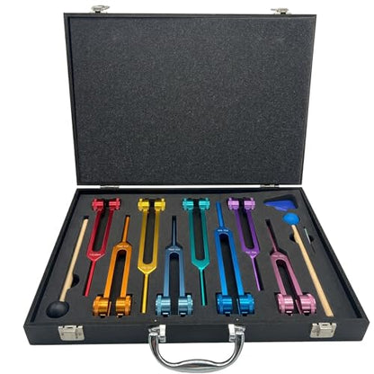 Chakra Tuning Forks Set for Healing – 8-Piece Weighted Solfeggio Tuning Forks – Professional Sound Therapy Kit for Reiki, Meditation, Yoga & Energy Balancing