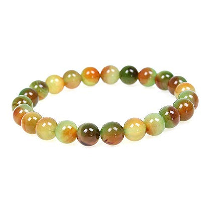MJDCB Featured Men Women 8mm Beads Bracelet Elastic Natural Stone Yoga Bracelet Bangle 6.7" - color: Peacock Agate