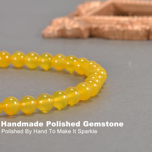 14in Agate Wrap Bracelet for Women Men Natural Round Beaded Agates Stone Healing Stretch Bracelets Elastic Handmade Polished Gemstone Beads Bracelet - color: Yellow Agate, size: 8mm Beads