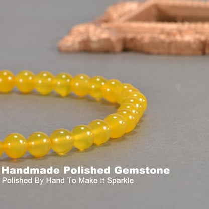 14in Agate Wrap Bracelet for Women Men Natural Round Beaded Agates Stone Healing Stretch Bracelets Elastic Handmade Polished Gemstone Beads Bracelet - color: Yellow Agate, size: 8mm Beads