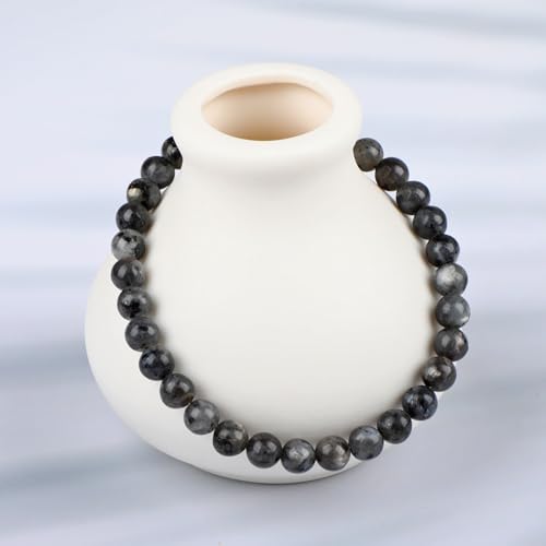 LPBeads Handmade Natural Gemstone Stretch Elastic Bracelet Healing Crystal Round Stone Beads Jewelry Gifts for Women Men - color: Black Larvikite, size: 6mm
