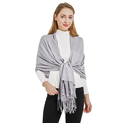 Soft Silky Pashmina Shawl Wraps Solid Colors Scarf for Wedding Evening Dresses - color: D-silver Grey