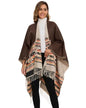 Shawl Wraps for Women, Elegant Knitted Cape Open Front Poncho Scarf Blanket Cardigan Coat for Spring, Autumn, and Winter - color: Brown Beige