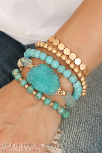 RIAH FASHION Bohemian Acrylic Druzy Multi-Layer Bead Statement Bracelet - Versatile Faux Stone Pendant Stretch Strand Stackable Cuff Bangle Set Sparkly Crystal - color: Acrylic Druzy & Natural Stone Bead White Howlite