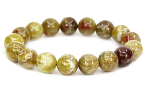 Keleny Semi Precious Stones Natural Gemstones 12mm Round Beads Crystal Stretch Bracelets 7 Inch Unisex - color: Green Serpentine
